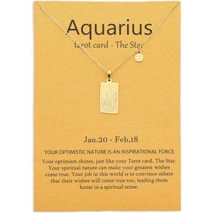 14k Gold Plated Zodiac Sign with Tarot Card Pendant Necklace Birthday Gift